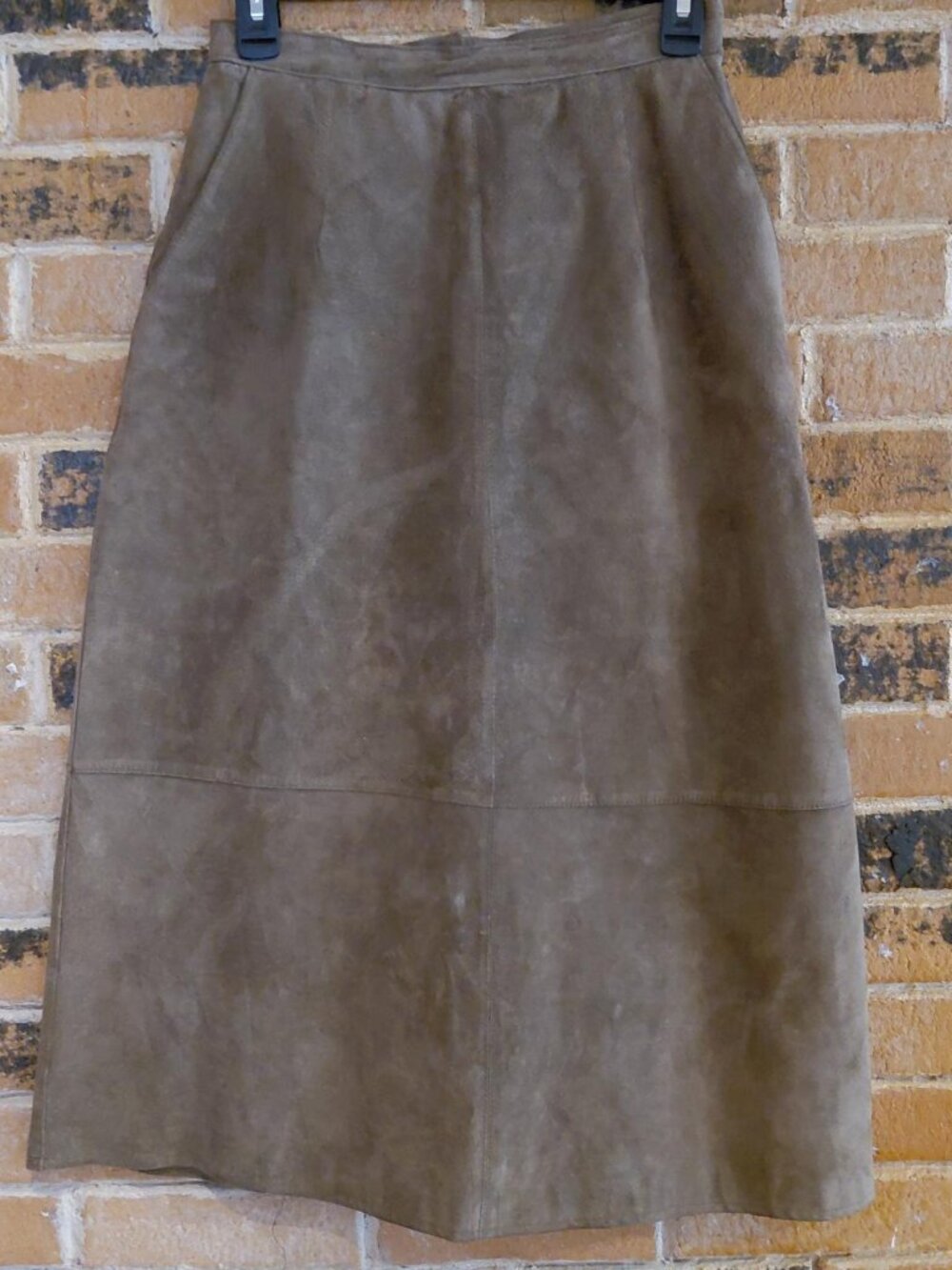 Vintage John Meyer Green/Gray Suede Midi Skirt